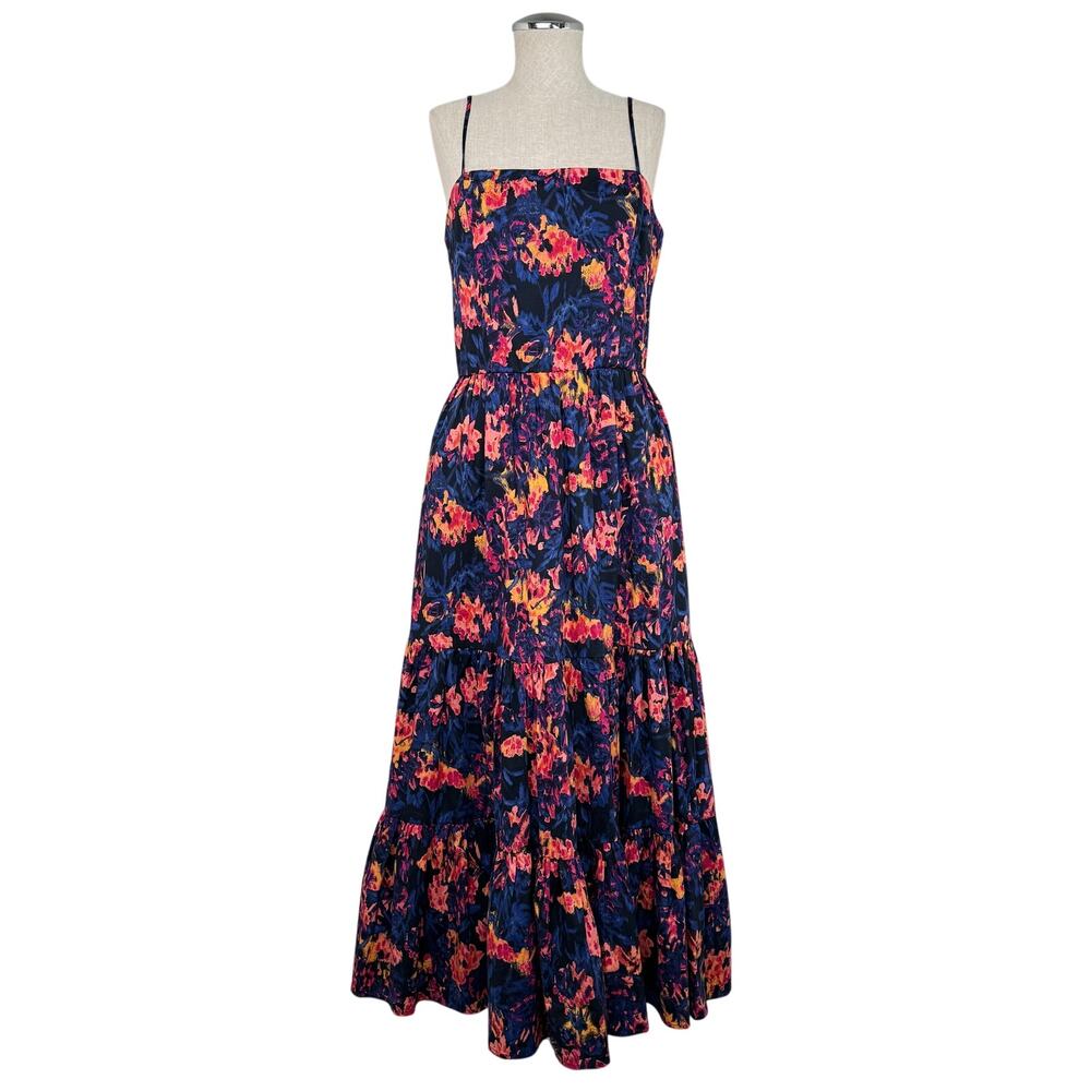 EVEREVE Floral Cotton Maxi Dress Pockets Smocked Size M Vacation Summer
